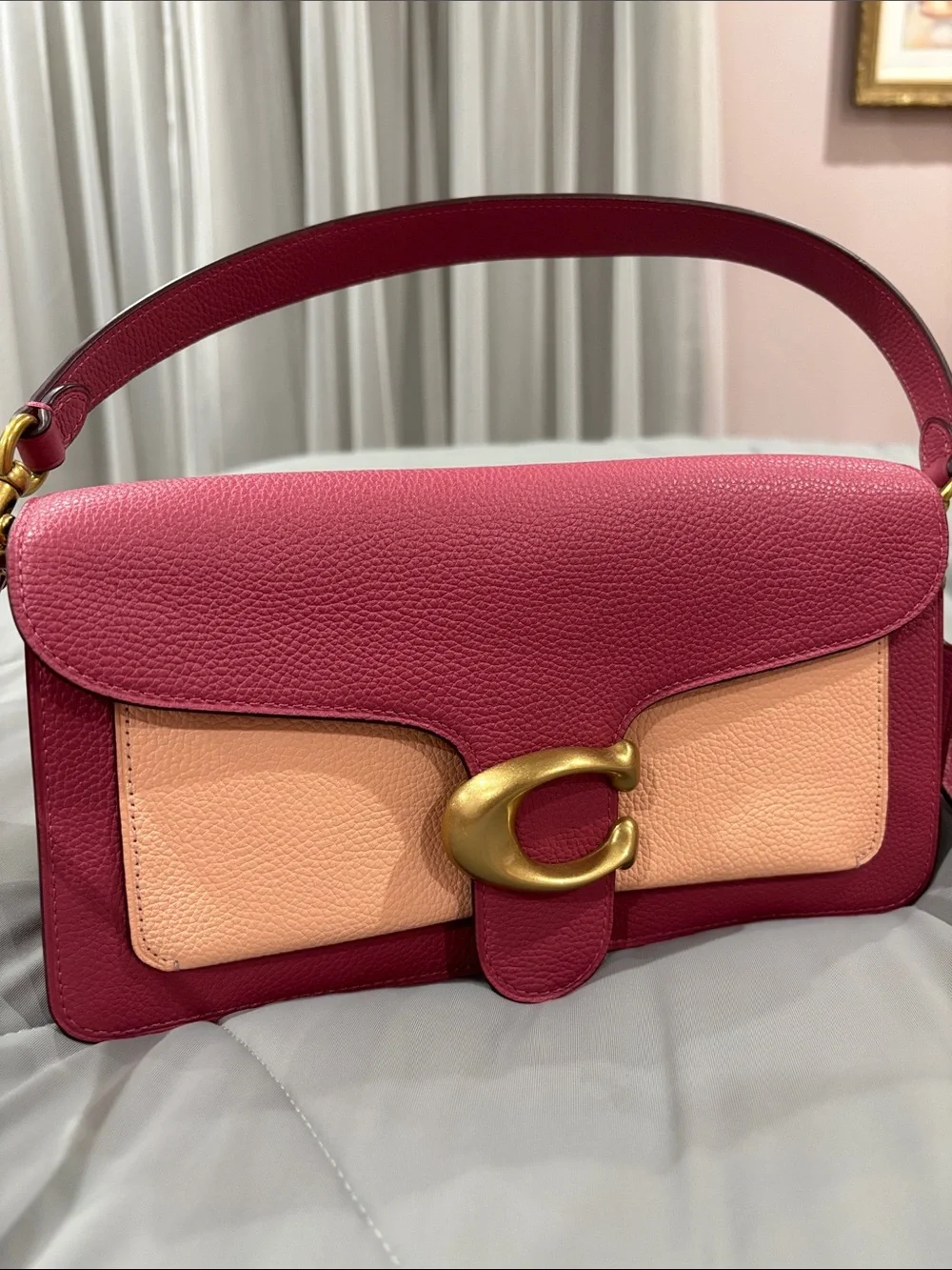 Coach Tabby Colorblock Pebbled Leather Shoulder Bag in Pink Peach